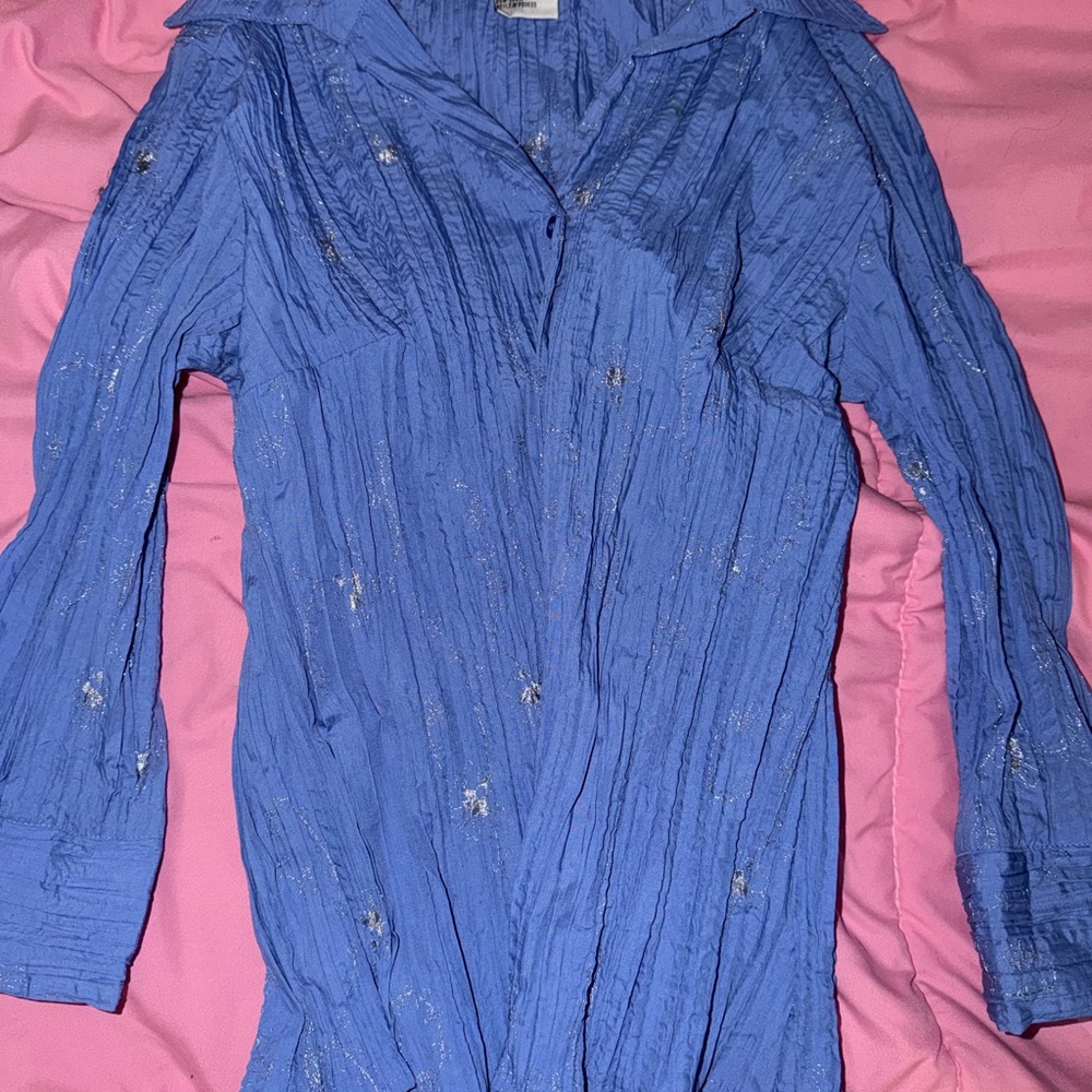 Fred David Women’s Blue Silver Long Sleeve Button up Shirt